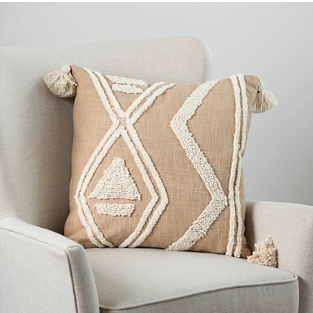 Kirklands Modern Geometric Embroidered Tassel Throw‎ Pillow